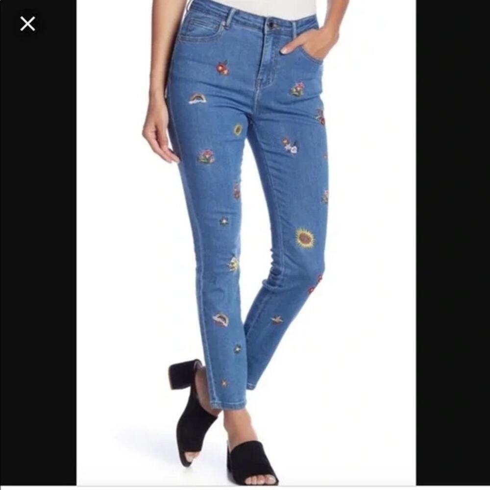 ROMEO & JULIET $185 Spring Garden Embroidered Ankle Slim Jeans Size S
